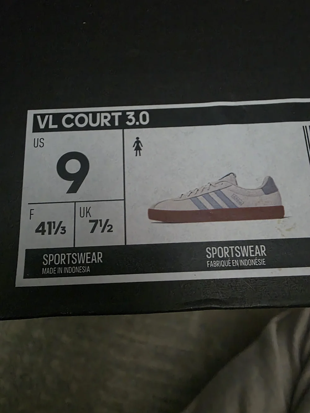 adidas Women’s VL Court 3.0 Sneakers in Core White and Halo Blue with Gum Sole - Picture 5 of 6